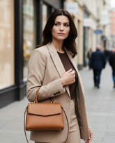 Cognac Woman Leather Satchel Handbag